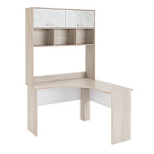 Стол компьютерный Паскаль угловой со стеллажом (Ясень Анкор/Белый)