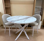 Стол обеденный Арчи-3 0.9 (Мрамор белый 412/Опоры белые)